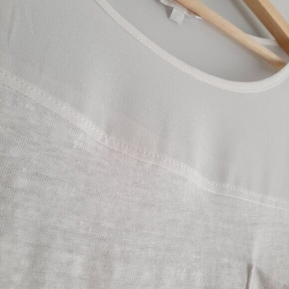 RW&CO Linen Top Semi-Sheer Floral Embroidered Yoke White Top Sz L - Picture 8 of 13